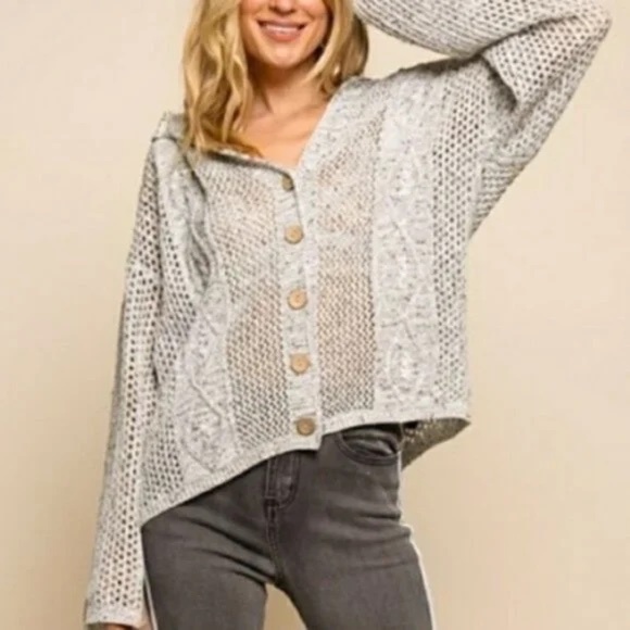 POL Open Weave Cardigan Sweater Hoodie Size Small - Picture 1 of 6